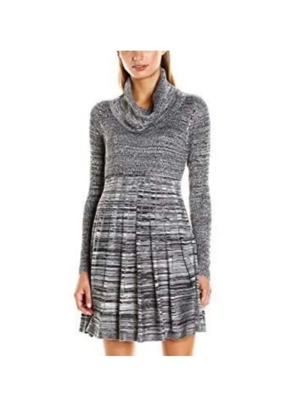 Calvin Klein Marled Grey Pleated Cowl Neck Sweater Dress Long sleeve, Size M